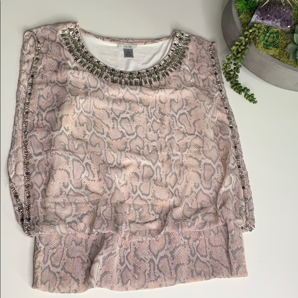 Cache Pink Beaded Snake Print Sleeveless Blouse Small